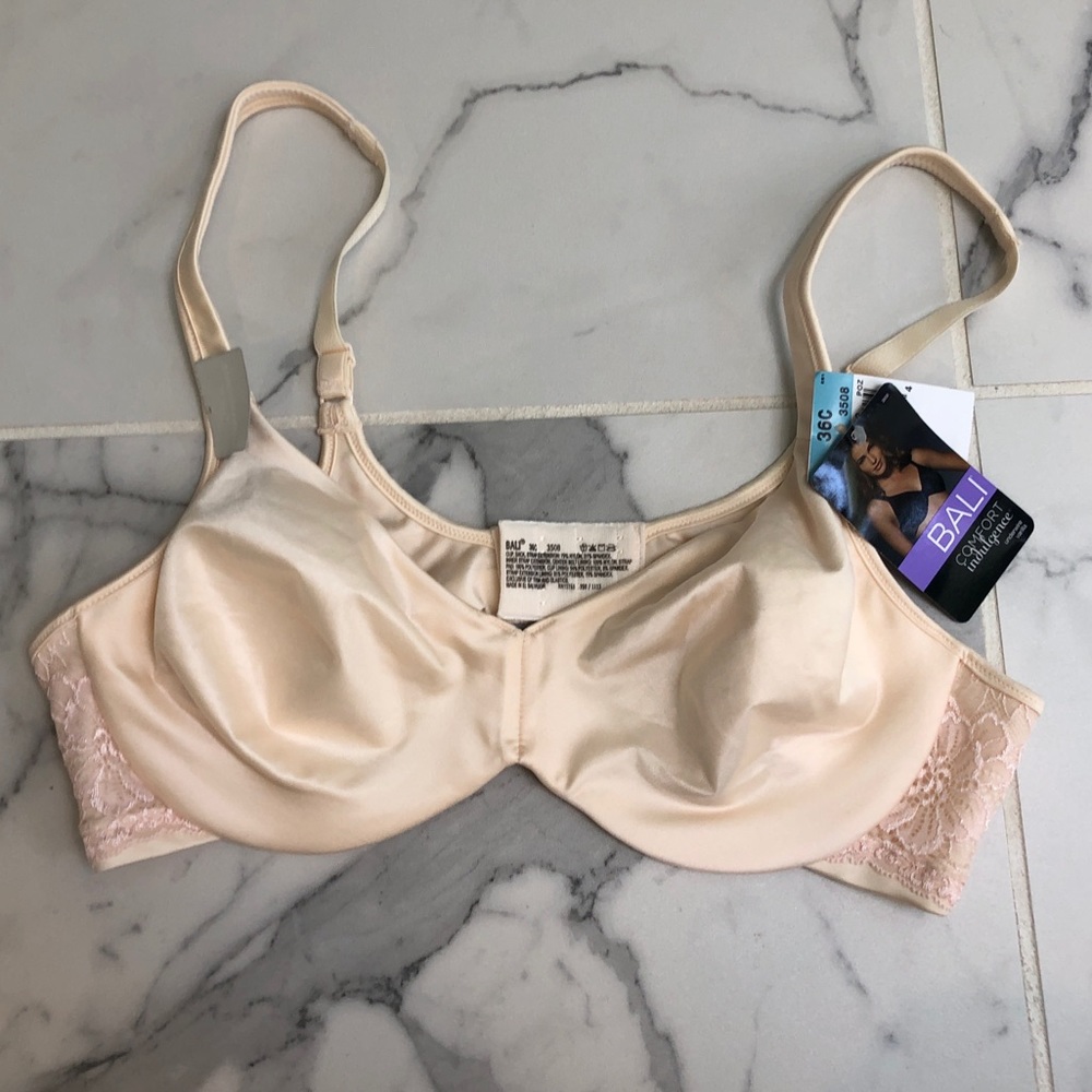 BALI COMFORT INDULGENCE FULL COVERAGE UW BRA #3508 Tan/ Peace LACE SZ 36C